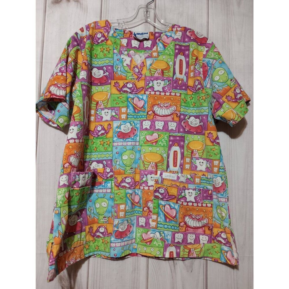 Landau Scrub Top Ladies Large Dental Colorful